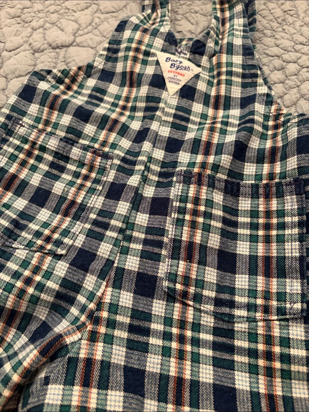 Vintage OshKosh B'gosh Green & Navy Plaid Toddler Overalls